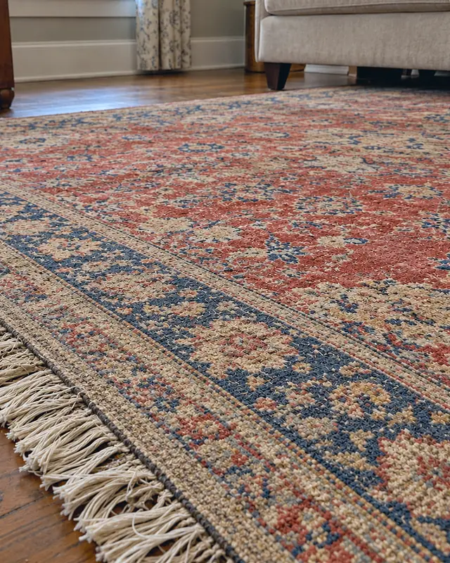 Example, after: a wool area rug cleaned where it lies