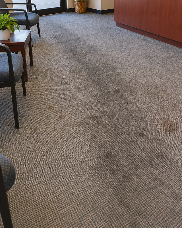 Example, before: traffic lanes in a lobby carpet