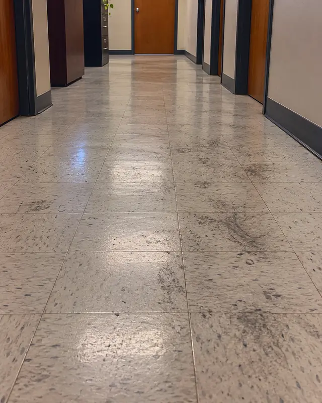 Example, before: scuffs on an office hallway floor