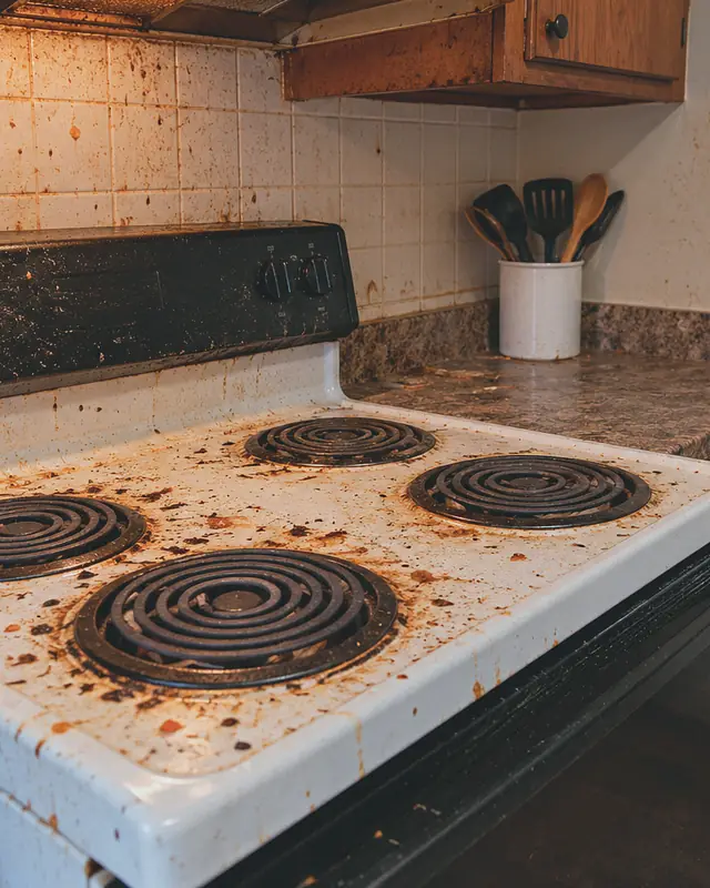 Example, before: a stovetop in a deep clean