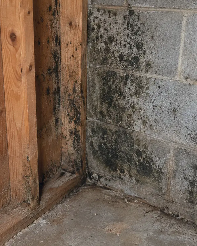 Example, before: mold on block wall and framing
