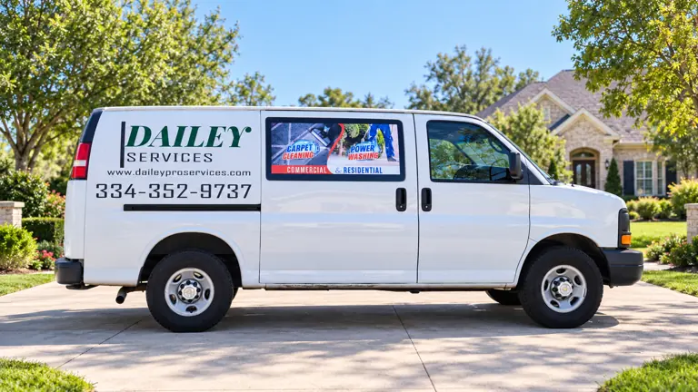 A Dailey Services van in front of a home with a clean, bright driveway